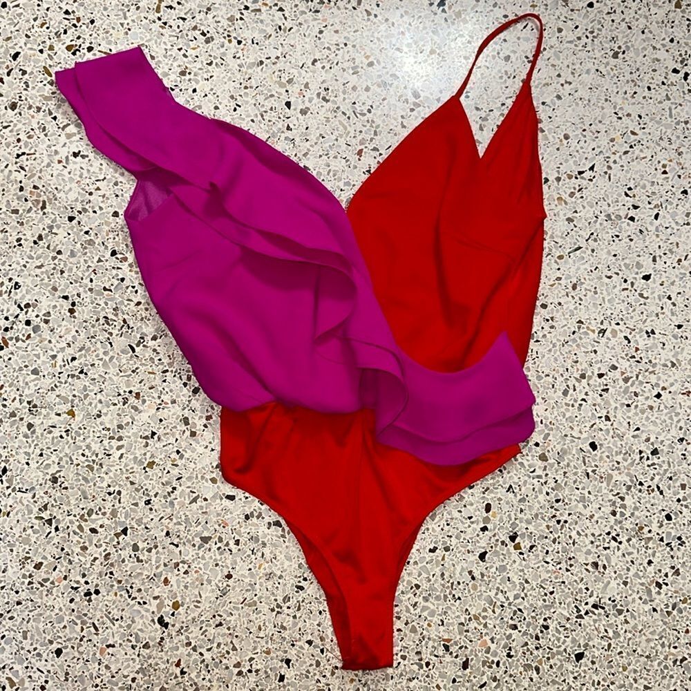 TCEC color block bodysuit magenta red medium m